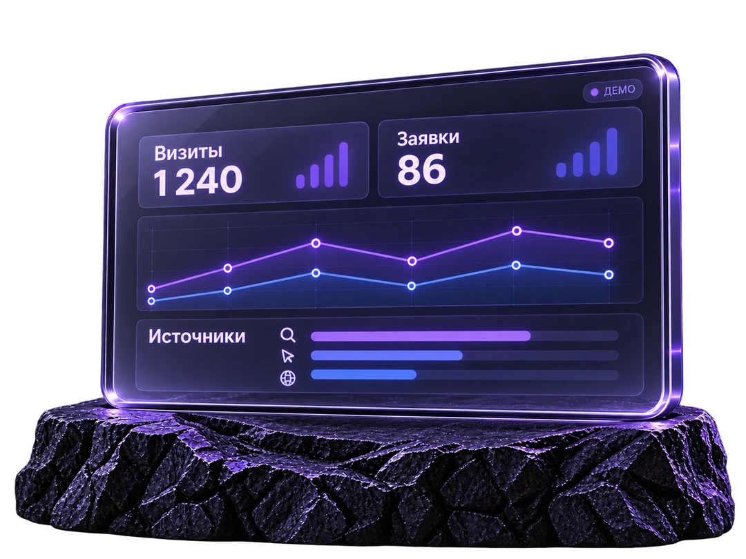 Демонстрационная панель аналитики: визиты, заявки и источники трафика