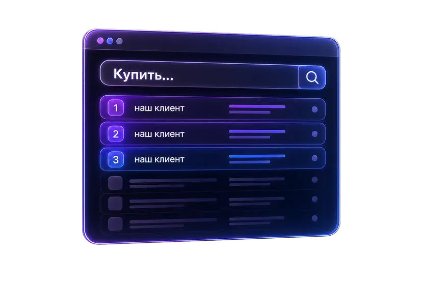 Поисковая выдача с сайтом клиента на верхних позициях